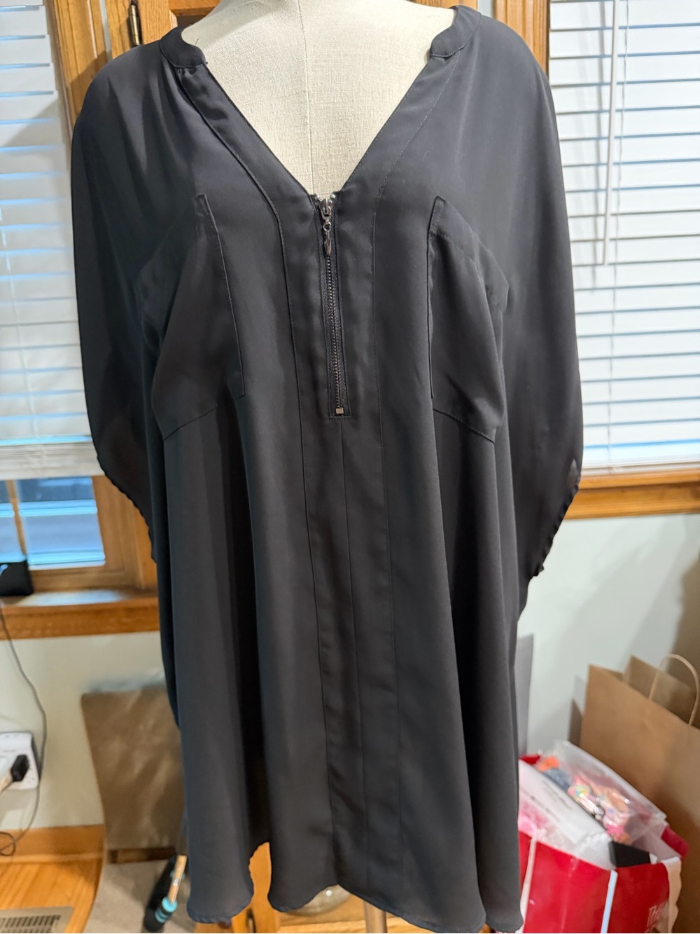 torrid Black V-Neck Zip-Front Blouse